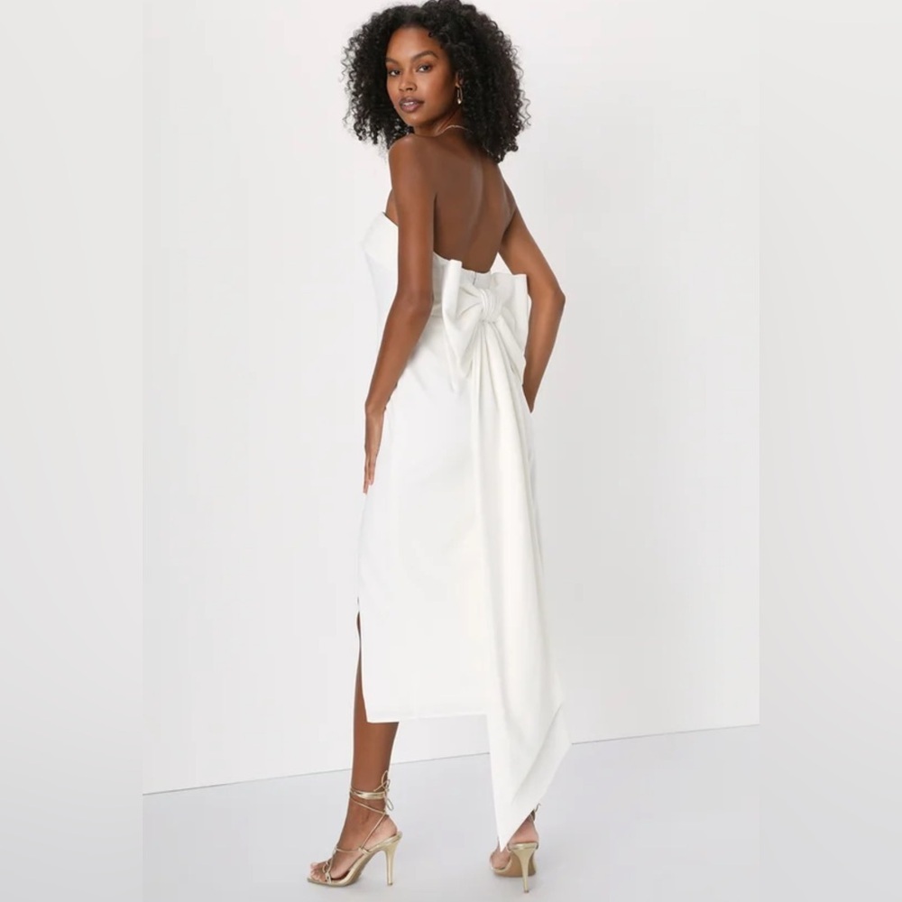 Lulu's White‎ bridal detachable bow Dress with Slit